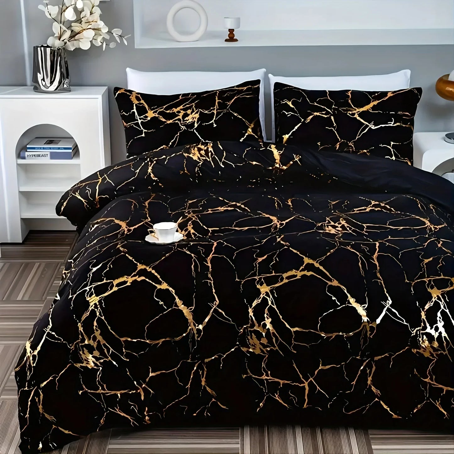 Couette en duvet imprimé marbre bronzant